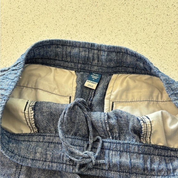 Old Navy Size Medium Blue Pull On Elastic Waist Linen Blend Drawstring Tapered - Picture 12 of 12